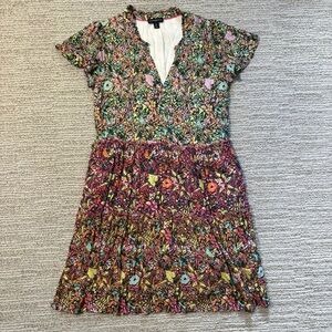 Tribal Femme Multicolor Colorful Patterned V-Neck Dress Tiered Flutter Sleeves S